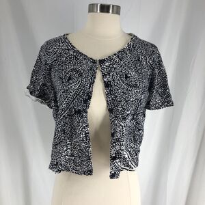 LOFT Women’s Black Paisley Short Sleeve Lightweight Cardigan Sweater Crop M